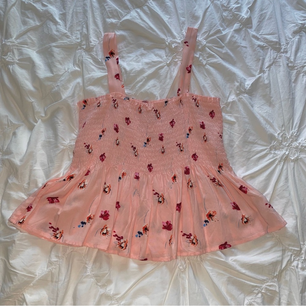 DONATED Women's Light Pink Floral Peplum Flowy Summer Top size M